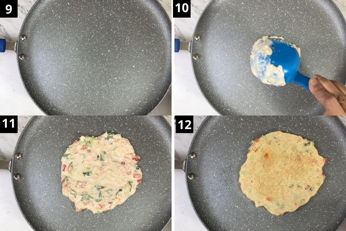 Cooking pancakes on nonstick griddle.