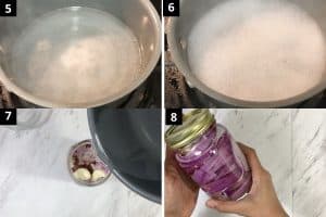 brine is boiled and ready to transfer in onions filled jar