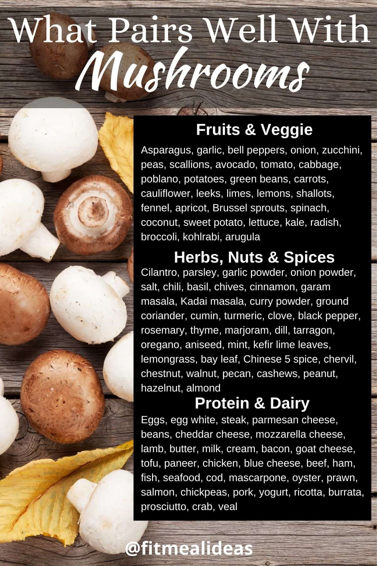 infographic depicting what are the food groups that pair well with mushrooms.
