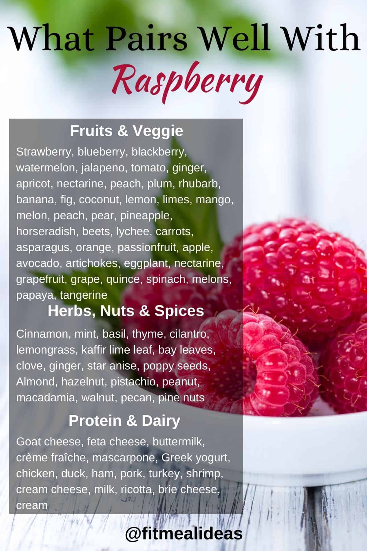 infographic showing what food groups pair well with raspberry.
