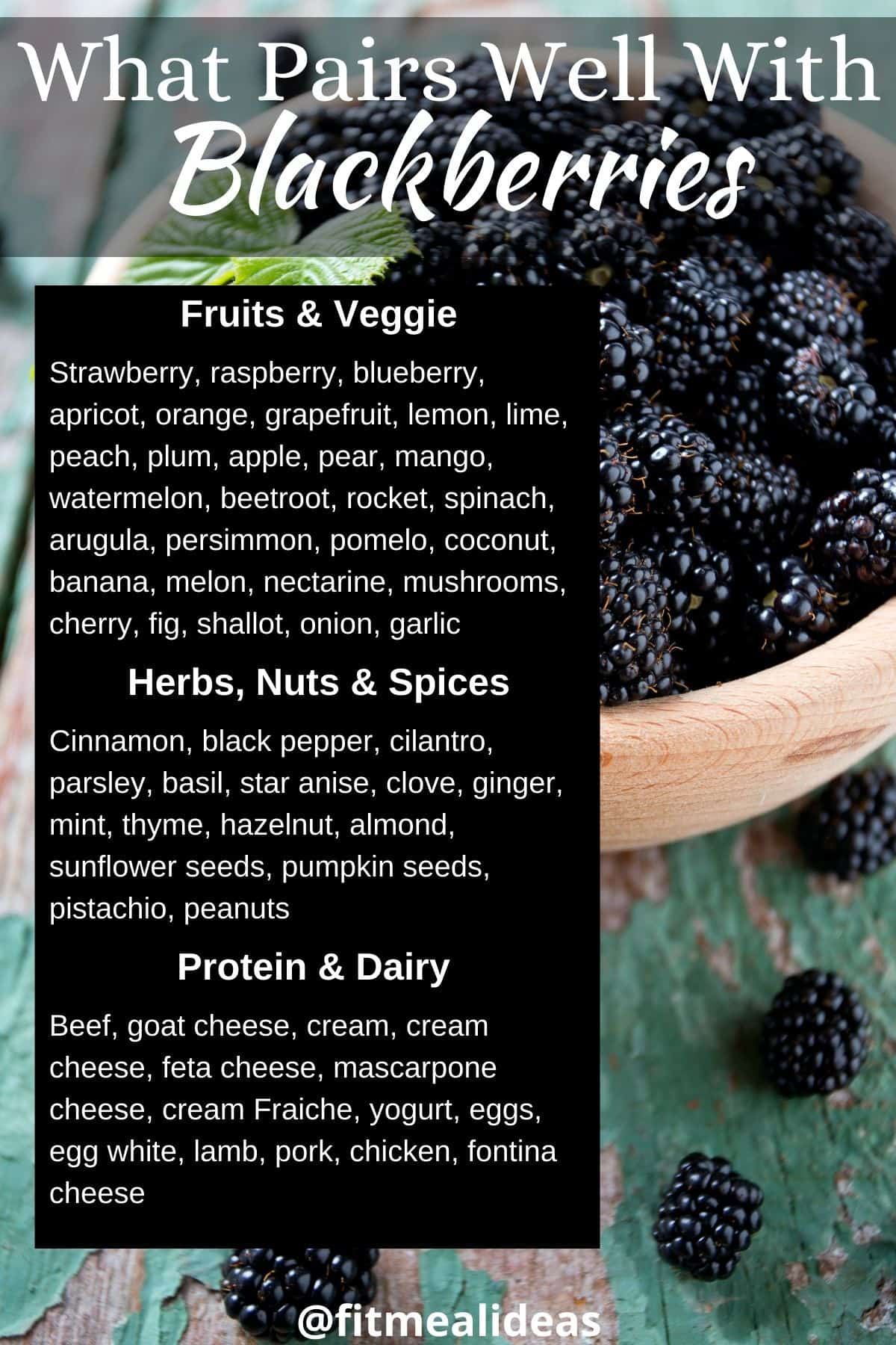 infographic of all food flavors that pairs well with blackberries.
