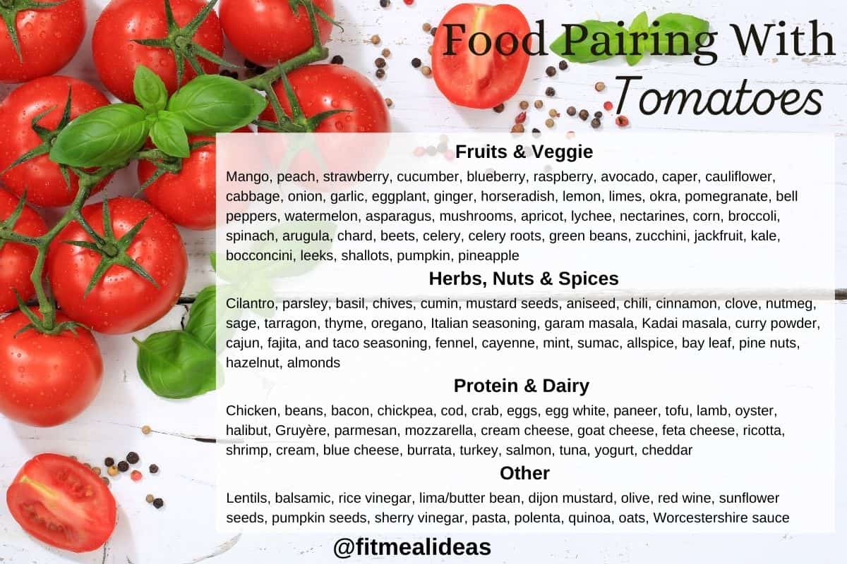 infographics with details what food flavors pairs well with tomatoes.